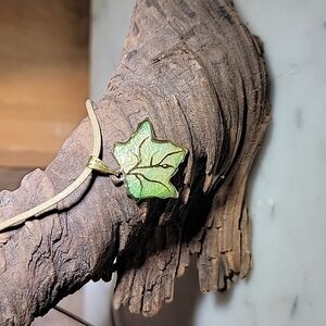 Handmade Leaf Pendant with Rope Necklace - Green